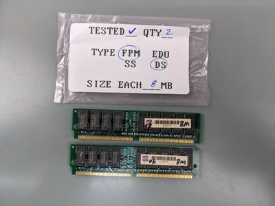 (2) 8MB FPM SIMMs, 72-pin RAM Memory Sticks (16MB Total) - Image 1 of 3