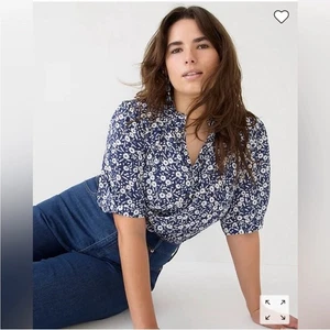 J. Crew Puff-Sleeve Button-Up Top in Garden Stamp Floral - Size M - Picture 1 of 9