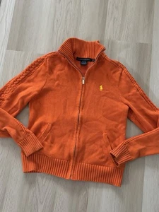 Ralph Lauren Sport Strickjacke Pullover Orange Zopfmuster Slv Full Zip M (S) WIE ABGEBILDET - Bild 1 von 6