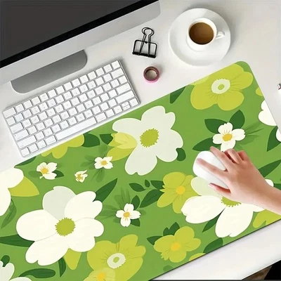 40*90cmLarge Rectangular Floral Desk Mat - Non-Slip Rubber Base & Surface, Green - Image 1 of 4
