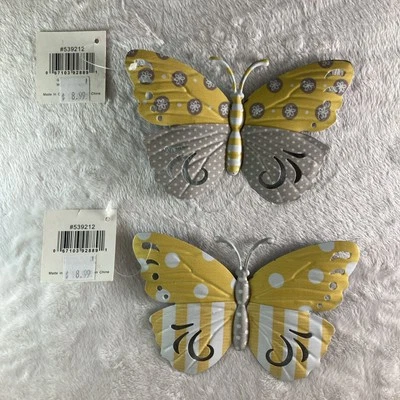 Juego de 2 GIFTCRAFT Metal Mariposa #539212 Colgante de Pared Amarillo Gris Blanco Nuevo con Etiquetas Foto 1 de 4
