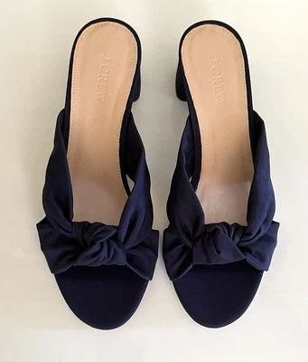 NIB J Crew size 8 navy blue low heel knotted mules in silk faille GO991 - Image 1 of 4