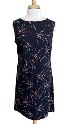 Vestido Vintage Jessica Holbrook Para Mujer 14 Azul Marino Floral Sin Mangas Midi Shift Foto 1 de 4