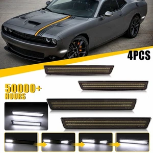 Smoked Dynamic Side Marker Lights Set for 2015-2022 Dodge Challenger Front&Rear - Picture 1 of 20