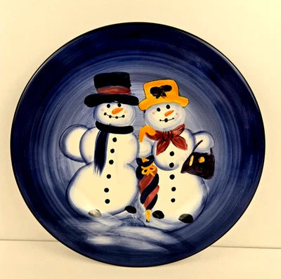 Tabletops Unlimited "Snow Couple" Hand-Painted Ceramic Dinner Plate 11" - Image 1 of 4