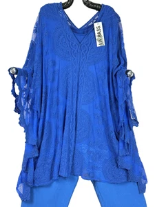 LaBass PONCHO OVERSIZE PIZZO scollo a V blu royal 46 48 50 52 54 56 58 - Foto 1 di 18