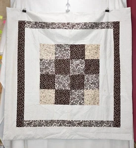 CRAZY QUILTS BROWN & TAN 45" X 45" LAP QUILT VINTAGE - Picture 1 of 6