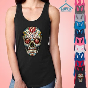 Sugar Skull Lady TANK Top ROSE EYES Day of Dead Trendy Tank Top Skull Shirt Tank - Picture 1 of 2