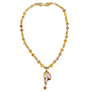 Baroque Pearl Pendant Necklace w/ Citrine and Amethyst’s 18kt Yellow Gold 17.5” - Picture 1 of 12