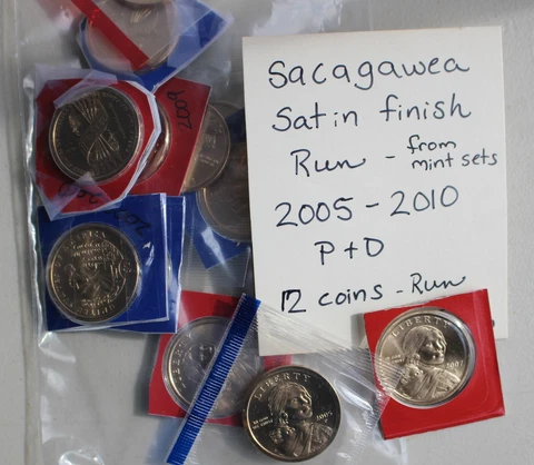 2005 thru 2010 P and D Sacagawea 12 Coins BU Satin One Dollar from US Mint Sets Cover