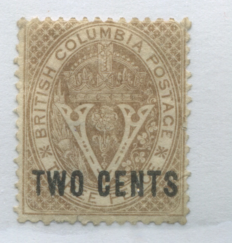 British Columbia 1867 overprinted TWO CENTS brown mint no gum - Image 1 of 1