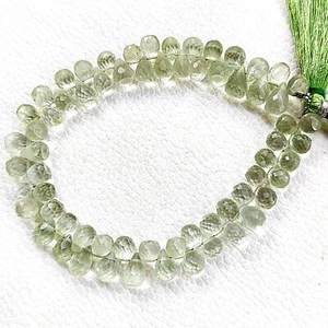 Natural Green Amethyst Prasiolite Gem 8x6 mm Size Faceted Teardrop Briolette 8" - Picture 1 of 7