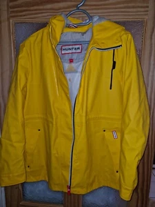 HUNTER WOMEN'S WATERPROOF Yellow RAIN JACKET COAT Rubberised SIZE M UK 8 10 - Picture 1 of 3