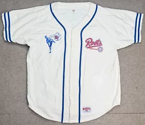 Camiseta deportiva de béisbol Roots Athletics Canada 92 vintage abotonada 100 % algodón talla L - Imagen 1 de 7