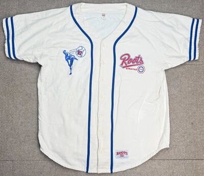 Camiseta deportiva de béisbol Roots Athletics Canada 92 vintage abotonada 100 % algodón talla L Foto 1 de 4