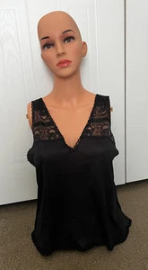 BLACK CAMISOLE w/LACE STRAPS by MELODY SZ MEDIUM 100% NYLON USA - Picture 1 of 12