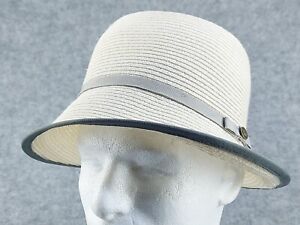 Goorin Bros Women's Cloche Hat MEDIUM Beige Gray Hemp Straw EUC Wear up or down
