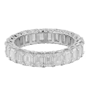 3.717CTW 14K White Gold Lab Grown Emerald Diamond Eternity Band Ring Size 6.5 - Picture 1 of 7