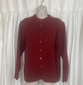 True Vintage Cardigan Button Front Cable Knit Details Burgundy ULTRA Size 42 - Picture 1 of 11