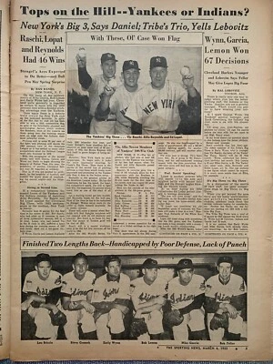 3/4/1953 The Sporting News - Equipo de pitcheo de los Yankees de Nueva York y los Indios de Cleveland Foto 1 de 4