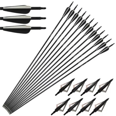 6/12pc 30'' Fiberglass Arrow Arrowhead SET Archery Recurve Blade Compound Bow - Image 1 of 4