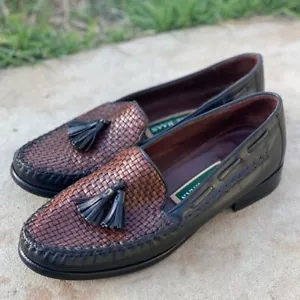 COLE HAAN Brown Leather Woven loafers women's pinch Tassel slip on 7.5 preppy - Picture 1 of 10