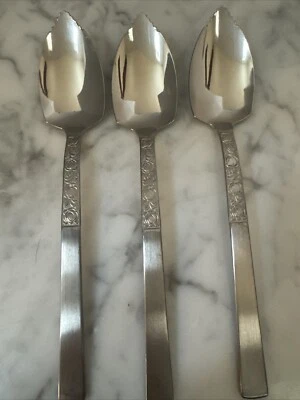 Stanley Roberts teaspoon Fruit Spoon 1960's Stainless Flatware Japan MCM floral - Image 1 of 4