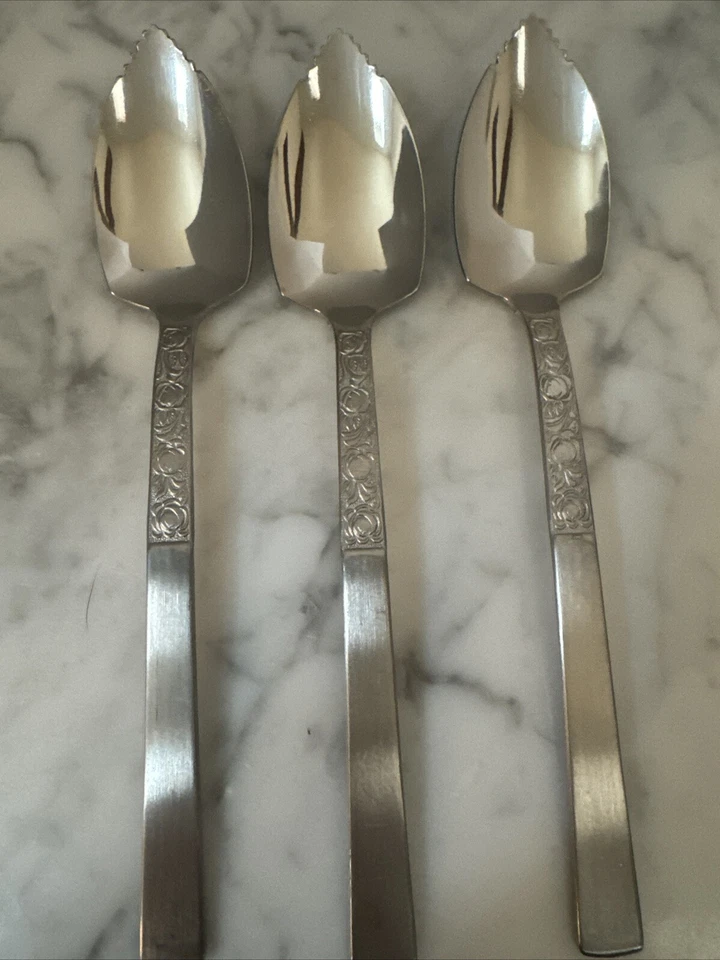 Stanley Roberts cucharadita cuchara de frutas años 60 cubiertos de acero inoxidable Japón MCM floral Foto 1 de 4