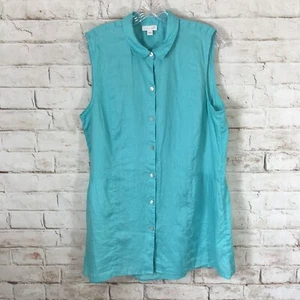 J Jill Love Linen Womans Large Blue Tunic Top Shirt Blouse Sleeveless Summer - Picture 1 of 6