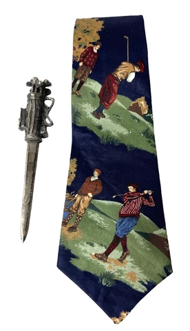 GOLF Themed Necktie and Golf  Letter Opener Pewter(?) Vintage Gift Cover