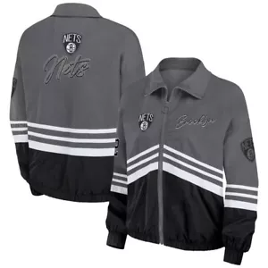 WEAR by Erin Andrews Women's Brooklyn Nets Full-Zip Windbreaker Silver/Black LG - Picture 1 of 3