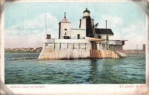 St. John, New Brunswick, Canada Postcard Beacon Light in Harbor Lighthouse   S4 - Picture 1 of 2