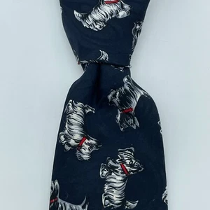 FLORENCE SILK CO Tie Black Grey White Dog Motif Scottie All Polyester Designer - Picture 1 of 5