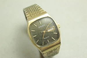 Vintage Gruen Precision Uhr Herren 29mm goldfarben Tag Datum neue Batterie läuft - Bild 1 von 8