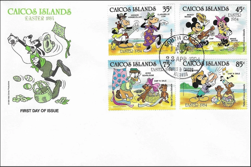 Disney Clarabelle Cow Chip'n Dale.. Easter Set Turks & Caicos Islands FDC 1984 - Image 1 of 1