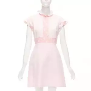 GIAMBATTISTA VALLI pink cotton crepe ruffle lace insert fit flare dress IT42 M - Picture 1 of 9