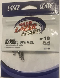Eagle Claw Lazer Sharp dlx Barrel Swivel Select Size 3 5 10 12 Nickel And Black - Picture 1 of 14
