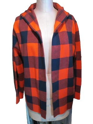 NARANJA ETÍLICO/AZUL MARINO A CUADROS FRENTE ABIERTO CON CAPUCHA TEJIDO JKT XL ¡NUEVO SIN ETIQUETAS!  CARRERA/CASUAL Foto 1 de 4