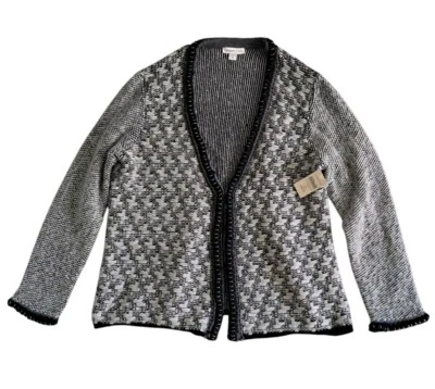 NUEVO CON ETIQUETAS Coldwater Creek Pata de Gallo Suéter Chaqueta Para Mujer 1X Gris Alpaca Mohair Lana Foto 1 de 4