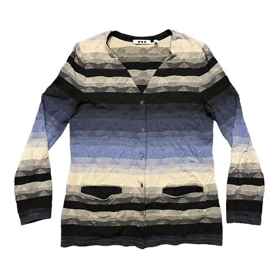 Suéter para mujer THREE DOTS azul a rayas cuello en V botón bolsillos delanteros cárdigan Foto 1 de 4