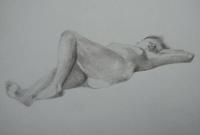 Pencil tonal drawing sketch of a reclining female nude after Lucia Fairchild - Image 1 of 4