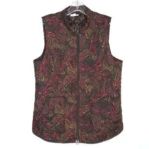 Gilet trapuntato J Jill Heritage M marrone nero floreale paisley leggero - Foto 1 di 6