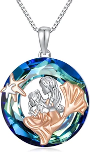 Crystal Mermaid Pendant Necklace Christmas Jewelry Gifts Women Sterling Silver - Picture 1 of 6