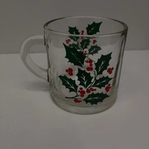 Vintage Holly Berry INDIANA GLASS Christmas Coffee, Tea, Eggnog Mug Cup Cute! - Picture 1 of 2