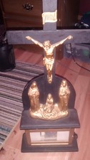 1904 Vintage Wooden and Brass Crucifix With Revolving Scroll