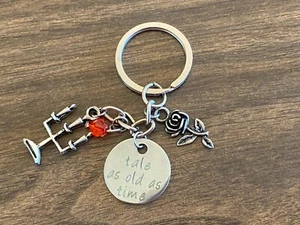 Handmade Beauty & the Beast Charms Keychain Key Ring Fan made - Picture 1 of 1