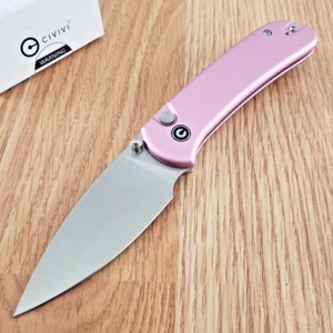 Civivi Qubit Folding Knife 2.98" Sandvik 14C28N Steel Blade Pink Aluminum Handle - Picture 1 of 12