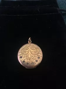 Antique 1874 RBM ATRICE Gold Filled Floral 6 Stone Locket w/monogram - Picture 1 of 11
