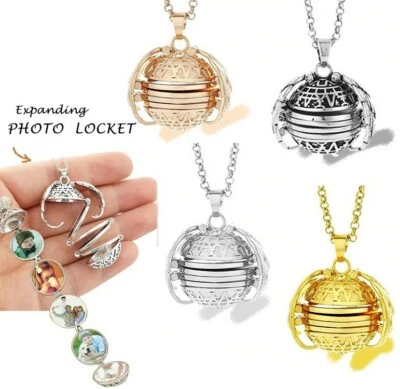 Expanding Photo Locket Necklace Pendant Angel Wings Gift Jewelry Decoration - Image 1 of 4