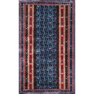 Amma Carpets Handgeknüpfter Wollteppich, 3x5 ft, Antik Bläulich Grau, Bakri - Bild 1 von 6